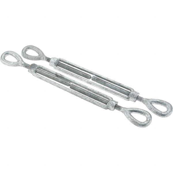 Value Collection - 1,200 Lb Load Limit, 3/8" Thread Diam, 6" Take Up, Steel Eye & Eye Turnbuckle - 11-1/2" Closed Length - Exact Industrial Supply