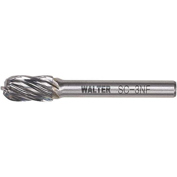 WALTER Surface Technologies - 1/2" Cut Diam, 1/4" Shank Diam, Cylinder Ball End Head Double Cut Burr - Carbide, 1" LOC - Exact Industrial Supply