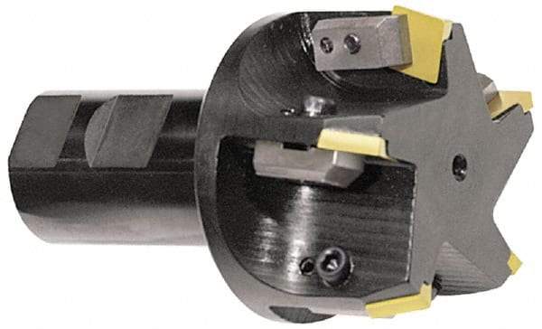 APT - 45° Lead Angle, 1-1/2" Max Cut Diam, 5/16" Max Depth of Cut, Indexable Chamfer and Angle End Mill - 1 Insert, SPC 42ZR, SPG 42., SPU 42. Insert Style, 5" OAL, Taper Shank - Exact Industrial Supply