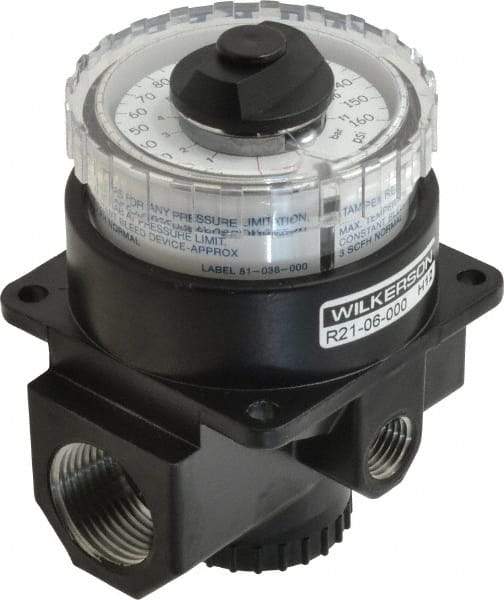 Wilkerson - 3/4 NPT Port, 220 CFM, Zinc Dial Air Regulator - 5 to 160 psi Range, 300 Max psi Supply Pressure, 1/4" Gauge Port Thread, 3.2" Wide x 4.19" High - Exact Industrial Supply