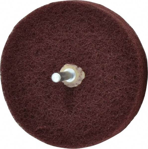 Merit Abrasives - 4" Diam, Medium Mounted Scrubber Buffing Wheel - 3 Ply, Very Fine Grade, 1/4" Shank Diam, 6,000 RPM - Exact Industrial Supply