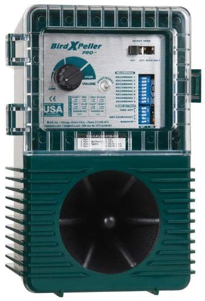 Bird-X - 1 Acre Coverage Electronic Animal Repellent - AC Adapter, Batteries, Targets Gulls, Pigeons, Sparrows, Starlings - Exact Industrial Supply