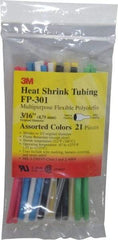 3M - 6" Long, 2:1, Polyolefin Heat Shrink Electrical Tubing - Black, Blue, Clear, Green, Red, White, Yellow - Exact Industrial Supply