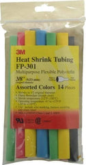3M - 6" Long, 2:1, Polyolefin Heat Shrink Electrical Tubing - Black, Blue, Clear, Green, Red, White, Yellow - Exact Industrial Supply