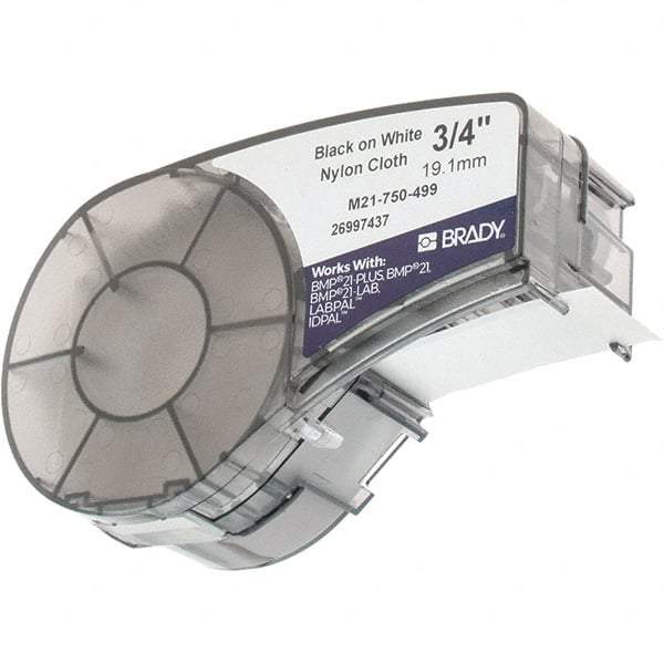 Brady - 3/4" Wide x 192" Long, White Flexible Nylon Label Tape - For BMP21 Plus Portable Label Printer, IDPAL Handheld Label Maker - Exact Industrial Supply