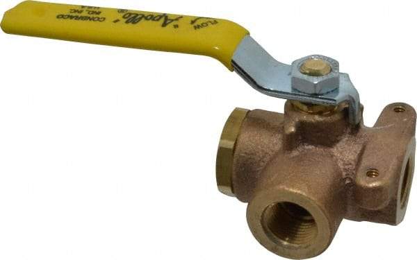 Apollo - 3/8" Pipe, Standard Port, Bronze Standard Ball Valve - Three Way, FNPT x FNPT x FNPT Ends, Lever Handle, 400 WOG - Exact Industrial Supply