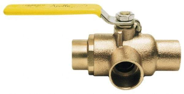 Apollo - 1" Pipe, Standard Port, Bronze Standard Ball Valve - Three Way, Soldered x Soldered Ends, Lever Handle, 400 WOG - Exact Industrial Supply