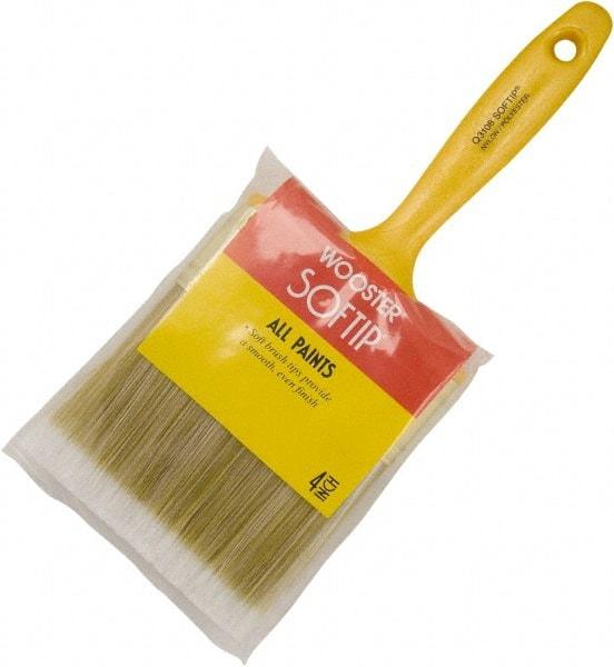 Wooster Brush - 4" Flat Synthetic General Purpose Paint Brush - 3-3/16" Bristle Length, 5-5/8" Plastic Fluted Handle - Exact Industrial Supply
