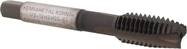 Kennametal - 1/2-13, 3 Flute, TiN/CrC/C Finish, Vanadium High Speed Steel Spiral Point Tap - Plug Chamfer, Right Hand Thread, 3-3/8" OAL, 23.9mm Thread Length, 9.32mm Shank Diam, 3B Class of Fit, Series GOtap - Exact Industrial Supply