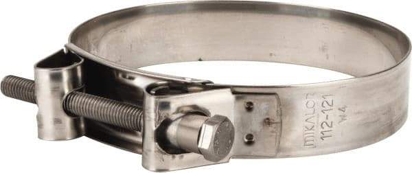 Mikalor - 4-1/2" Hose, 0.98" Wide x 0.04" Thick, T-Bolt Hose Clamp - 4.41 to 4.76" Diam, Stainless Steel - Exact Industrial Supply