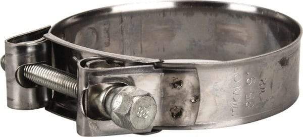 Mikalor - 3-1/2" Hose, 0.98" Wide x 0.04" Thick, T-Bolt Hose Clamp - 3.35 to 3.58" Diam, Stainless Steel Band, Housing & Zinc Plated Screw - Exact Industrial Supply