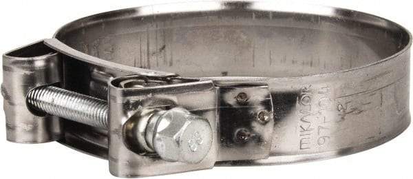 Mikalor - 4" Hose, 0.98" Wide x 0.04" Thick, T-Bolt Hose Clamp - 3.82 to 4.1" Diam, Stainless Steel Band, Housing & Zinc Plated Screw - Exact Industrial Supply