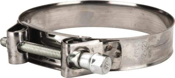 Mikalor - 4-1/2" Hose, 0.98" Wide x 0.04" Thick, T-Bolt Hose Clamp - 4.41 to 4.76" Diam, Stainless Steel Band, Housing & Zinc Plated Screw - Exact Industrial Supply