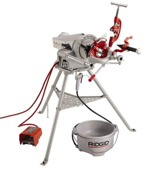 Ridgid - 1/8 to 2 Inch Pipe, 38 RPM Spindle Speed, 1/2 hp, Pipe Threading Machine - Heavy Duty Forward, Off, Reverse with Integral Foot Switch Motor Control, Model 341 Reamer, 115 Volts - Exact Industrial Supply