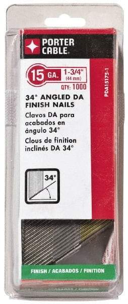 Porter-Cable - 18 Gauge 1-3/4" Long Finishing Nails for Power Nailers - Grade 2 Steel, Bright Finish, Angled Stick Collation, Chisel Point - Exact Industrial Supply