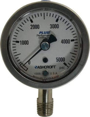 Ashcroft - 2-1/2" Dial, 1/4 Thread, 0-5,000 Scale Range, Pressure Gauge - Lower Connection Mount, Accurate to 3-2-3% of Scale - Exact Industrial Supply