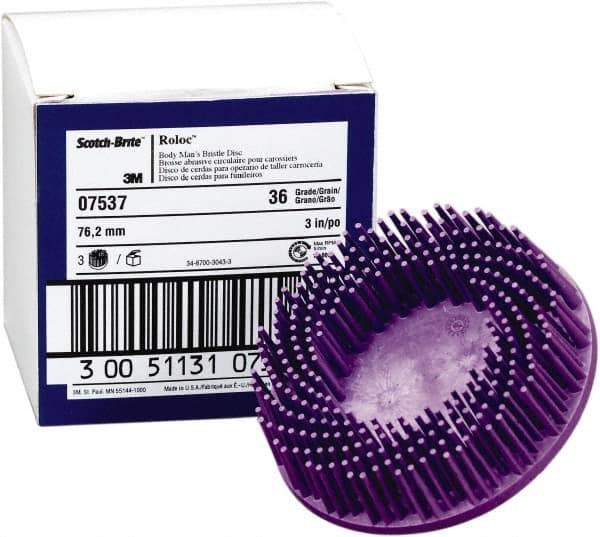 3M - 3" 36 Grit Ceramic Straight Disc Brush - Very Coarse Grade, Type R Quick Change Connector, 3/4" Trim Length, 0.37" Arbor Hole - Exact Industrial Supply