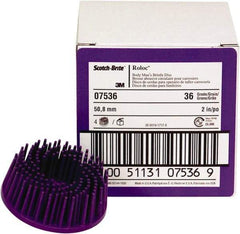 3M - 2" 36 Grit Ceramic Straight Disc Brush - Very Coarse Grade, Type R Quick Change Connector, 3/4" Trim Length, 0.37" Arbor Hole - Exact Industrial Supply