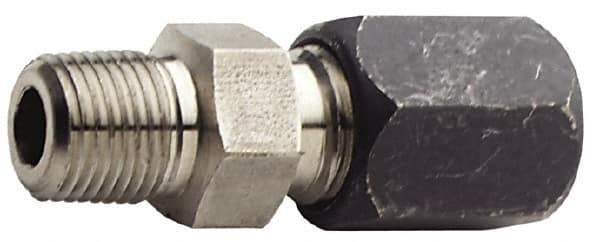 Made in USA - 5/8" OD, Grade 316Stainless Steel Male Connector - 15/16" Hex, Comp x MPT Ends - Exact Industrial Supply