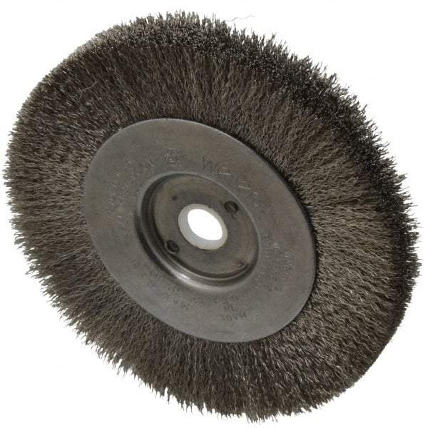 Weiler - 4" OD, 1/2" Arbor Hole, Crimped Stainless Steel Wheel Brush - 1/2" Face Width, 7/8" Trim Length, 0.006" Filament Diam, 12,500 RPM - Exact Industrial Supply