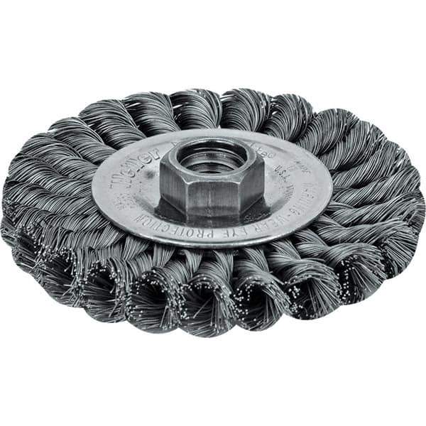 Weiler - 6" OD, 5/8" Arbor Hole, Crimped Steel Wheel Brush - 3/4" Face Width, 1-7/16" Trim Length, 0.014" Filament Diam, 6,000 RPM - Exact Industrial Supply