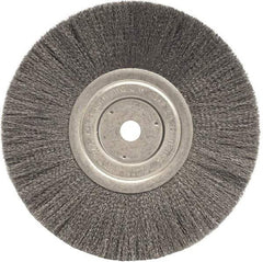Weiler - 8" OD, 5/8" Arbor Hole, Crimped Steel Wheel Brush - 3/4" Face Width, 2-1/16" Trim Length, 0.006" Filament Diam, 6,000 RPM - Exact Industrial Supply