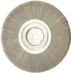 Weiler - 8" OD, 5/8" Arbor Hole, Crimped Stainless Steel Wheel Brush - 1/2" Face Width, 2-1/16" Trim Length, 0.006" Filament Diam, 6,000 RPM - Exact Industrial Supply