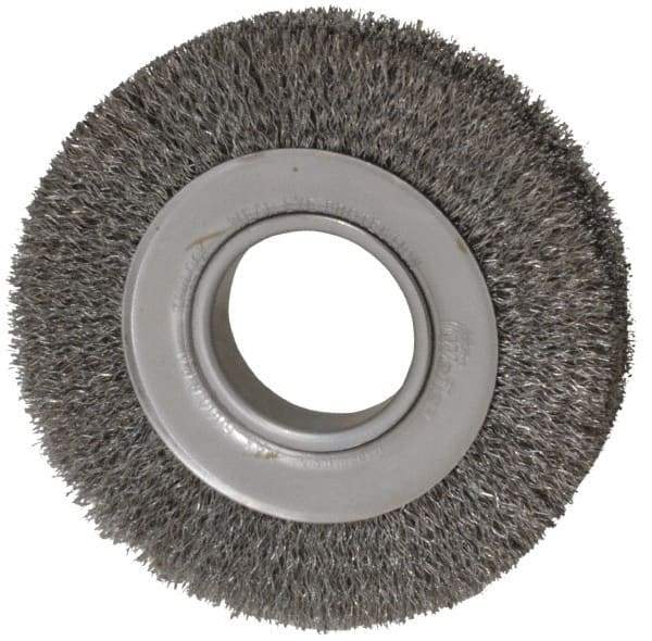 Weiler - 6" OD, 2" Arbor Hole, Crimped Steel Wheel Brush - 1" Face Width, 1-1/8" Trim Length, 0.0118" Filament Diam, 6,000 RPM - Exact Industrial Supply