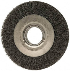 Weiler - 8" OD, 2" Arbor Hole, Crimped Steel Wheel Brush - 1" Face Width, 1-3/8" Trim Length, 0.0118" Filament Diam, 4,500 RPM - Exact Industrial Supply