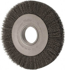 Weiler - 8" OD, 2" Arbor Hole, Crimped Steel Wheel Brush - 1" Face Width, 1-3/8" Trim Length, 0.014" Filament Diam, 4,500 RPM - Exact Industrial Supply