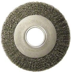Weiler - 8" OD, 2" Arbor Hole, Crimped Stainless Steel Wheel Brush - 1" Face Width, 1-3/8" Trim Length, 0.0118" Filament Diam, 4,500 RPM - Exact Industrial Supply
