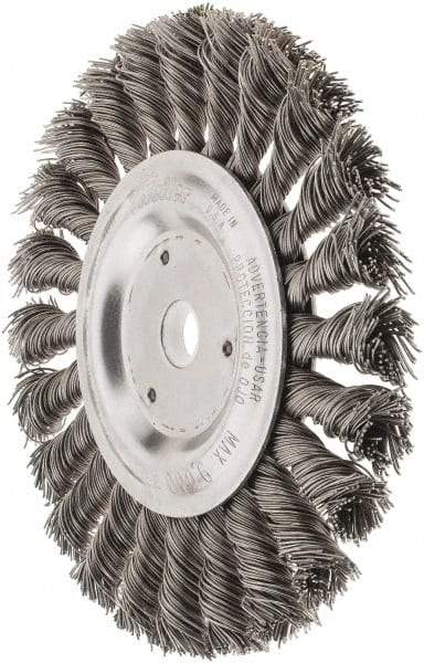 Weiler - 6" OD, 5/8" Arbor Hole, Knotted Steel Wheel Brush - 1/2" Face Width, 1-3/8" Trim Length, 0.023" Filament Diam, 9,000 RPM - Exact Industrial Supply
