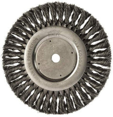 Weiler - 8" OD, 5/8" Arbor Hole, Knotted Steel Wheel Brush - 5/8" Face Width, 1-5/8" Trim Length, 0.0118" Filament Diam, 6,000 RPM - Exact Industrial Supply