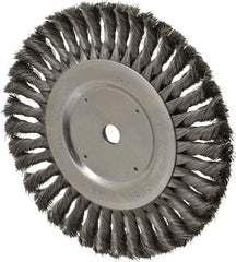 Weiler - 8" OD, 5/8" Arbor Hole, Knotted Steel Wheel Brush - 5/8" Face Width, 1-5/8" Trim Length, 0.016" Filament Diam, 6,000 RPM - Exact Industrial Supply