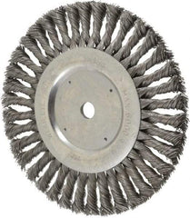 Weiler - 8" OD, 5/8" Arbor Hole, Knotted Steel Wheel Brush - 5/8" Face Width, 1-5/8" Trim Length, 0.023" Filament Diam, 6,000 RPM - Exact Industrial Supply