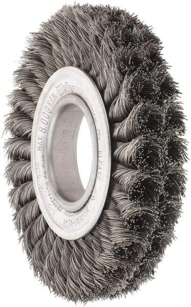 Weiler - 6" OD, 2" Arbor Hole, Knotted Steel Wheel Brush - 7/8" Face Width, 1-3/8" Trim Length, 0.016" Filament Diam, 8,000 RPM - Exact Industrial Supply