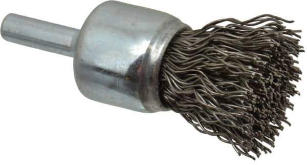 Weiler - 3/4" Brush Diam, Crimped, End Brush - 1/4" Diam Steel Shank, 22,000 Max RPM - Exact Industrial Supply