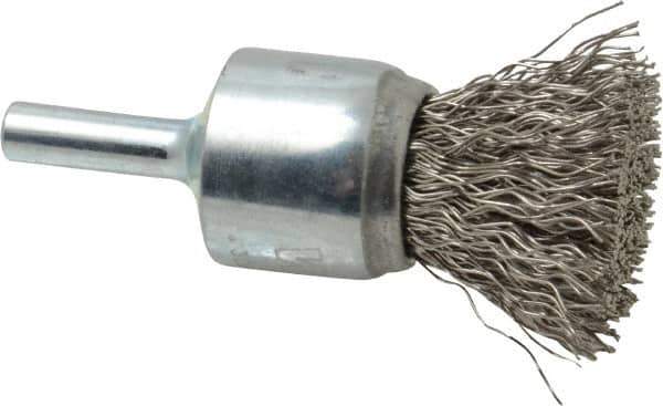 Weiler - 3/4" Brush Diam, Crimped, End Brush - 1/4" Diam Steel Shank, 22,000 Max RPM - Exact Industrial Supply