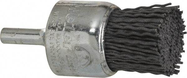 Weiler - 180 Grit, 1" Brush Diam, Crimped, End Brush - Very Fine Grade, 1/4" Diam Shank, 10,000 Max RPM - Exact Industrial Supply