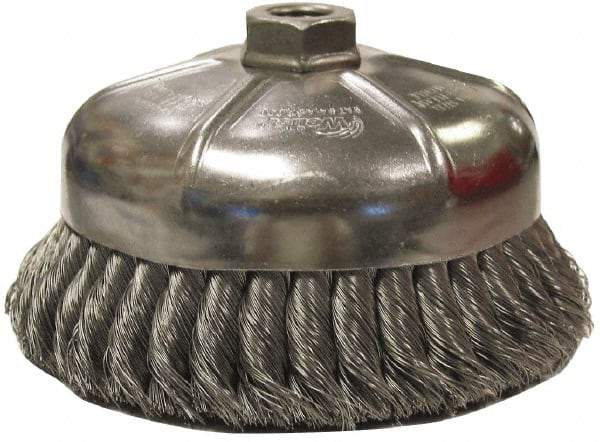 Weiler - 3-1/2" Diam, 5/8-11 Threaded Arbor, Steel Fill Cup Brush - 0.02 Wire Diam, 1-1/4" Trim Length, 9,000 Max RPM - Exact Industrial Supply