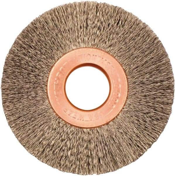Weiler - 2" OD, 1/2" Arbor Hole, Crimped Stainless Steel Wheel Brush - 3/8" Face Width, 1/2" Trim Length, 0.005" Filament Diam, 20,000 RPM - Exact Industrial Supply