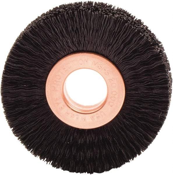 Weiler - 2" OD, 1/2" Arbor Hole, Nylon Wheel Brush - 3/8" Face Width, 1/2" Trim Length, 0.01" Filament Diam, 20,000 RPM - Exact Industrial Supply