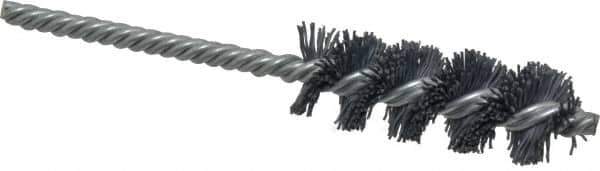 Weiler - 7/8" Diam Helical Nylon Tube Brush - Single Spiral, 0.022" Filament Diam, 2-1/2" Brush Length, 5-1/2" OAL, 1/4" Diam Shank - Exact Industrial Supply
