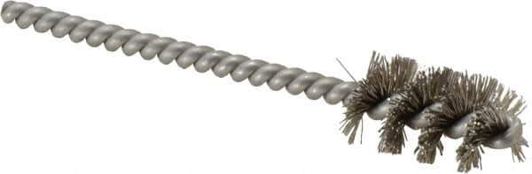 Weiler - 9/16" Diam Helical Stainless Steel Tube Brush - 0.0104" Filament Diam, 1" Brush Length, 3-1/2" OAL, 3/16" Diam Stainless Steel Shank - Exact Industrial Supply