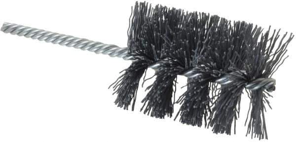 Weiler - 2" Diam Helical Nylon Tube Brush - Single Spiral, 0.022" Filament Diam, 2-1/2" Brush Length, 5-1/2" OAL, 1/4" Diam Shank - Exact Industrial Supply