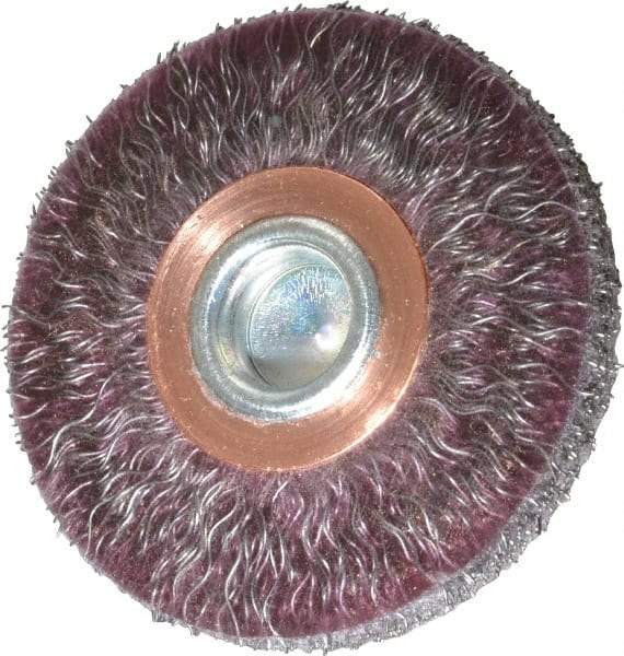 Weiler - 2" OD, 1/4" Shank Diam, Crimped Steel Wheel Brush - 1/4" Face Width, 1/2" Trim Length, 0.0118" Filament Diam, 20,000 RPM - Exact Industrial Supply