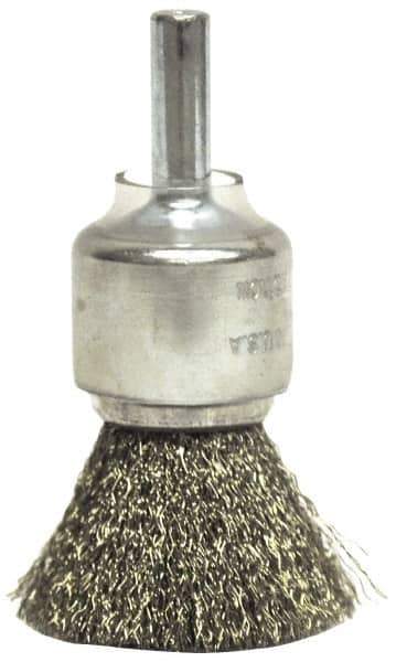 Weiler - 3/4" Brush Diam, Crimped, End Brush - 1/4" Diam Shank, 22,000 Max RPM - Exact Industrial Supply