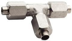 Made in USA - 5/8" Tube OD, 37° Stainless Steel Flared Tube Union Tee - 7/8-14 UNF, Flare x Flare x Flare Ends - Exact Industrial Supply