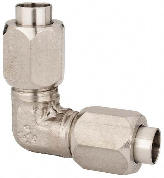 Made in USA - 3/8" Tube OD, 37° Stainless Steel Flared Tube Union Elbow - Flare x Flare Ends - Exact Industrial Supply