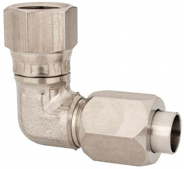 Made in USA - 3/8" Tube OD, 37° Stainless Steel Flared Tube Male Elbow - 9/16-18 UNF, Flared to Female JIC Swivel, 90° Ends - Exact Industrial Supply